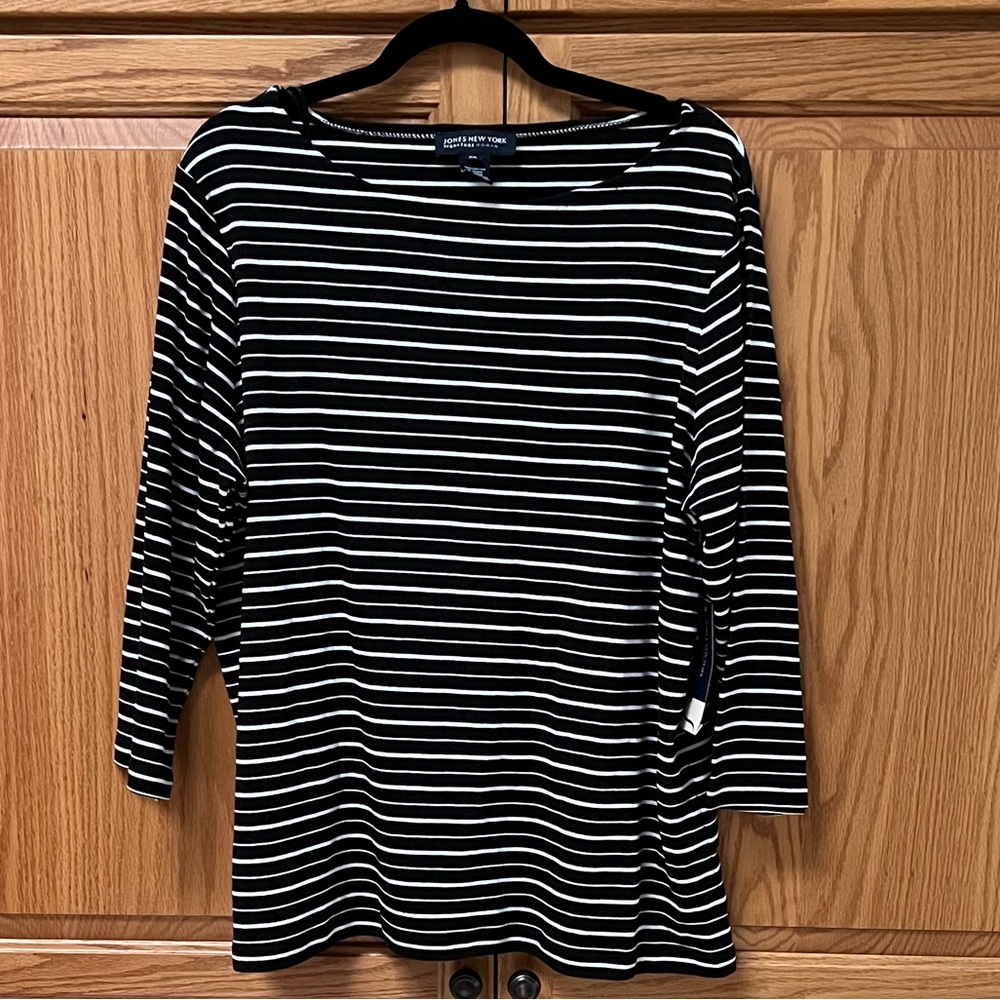 Jones New York Black and White Striped Long Sleeve Top, NWT, Size 2X
